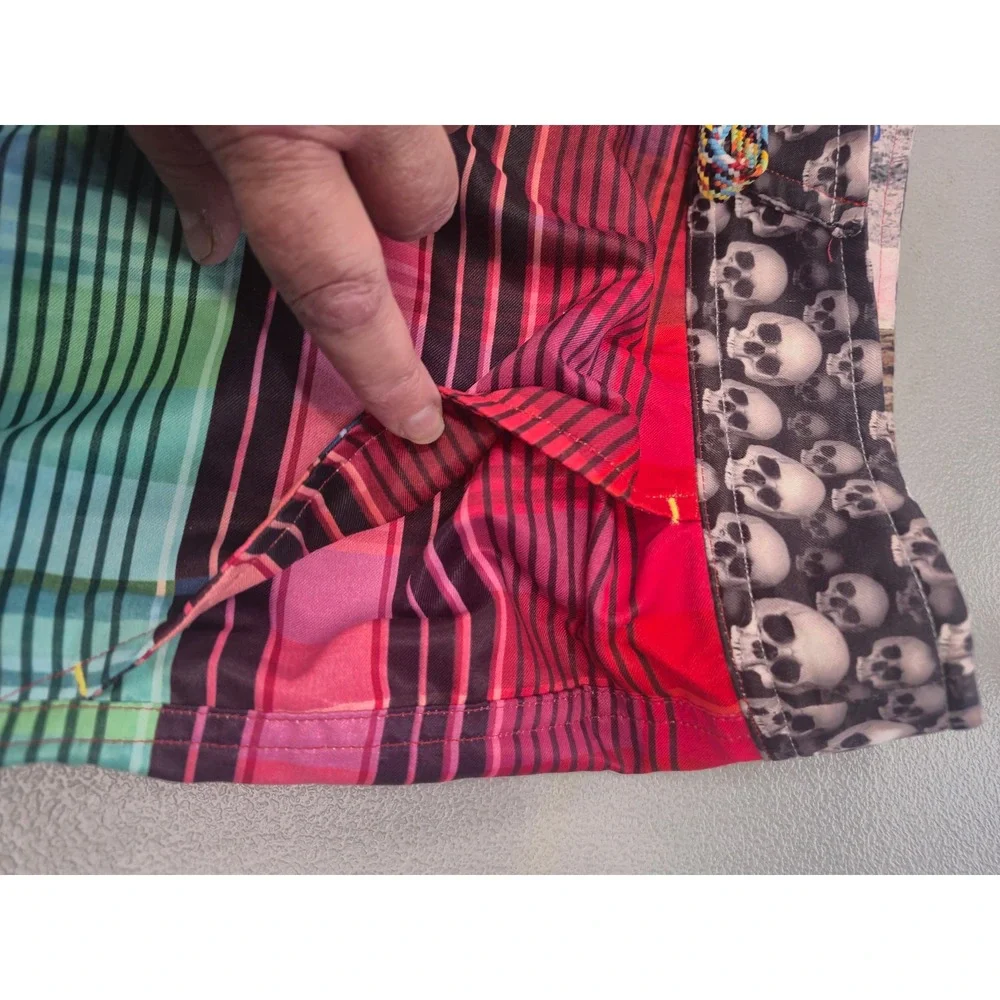 Robert Graham Mens Plaid Skull Waistband Swim Trunks Board Shorts‎ Multicolor 34
